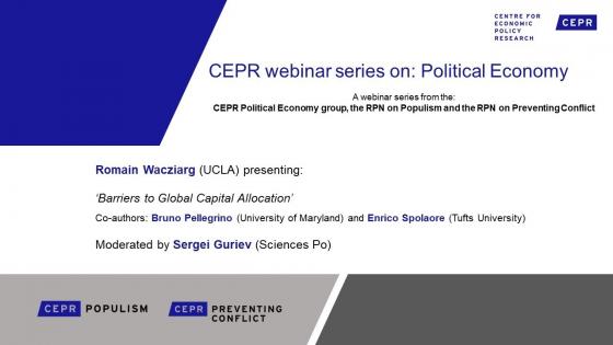 White background with blue text "CEPR webinar series on political economy" with CEPR logo